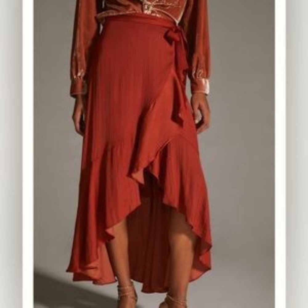 Anthropologie Maeve 2X NWT Ruffled Wrap Maxi Skirt Plus Dark Orange 120$ Plus - Picture 6 of 10